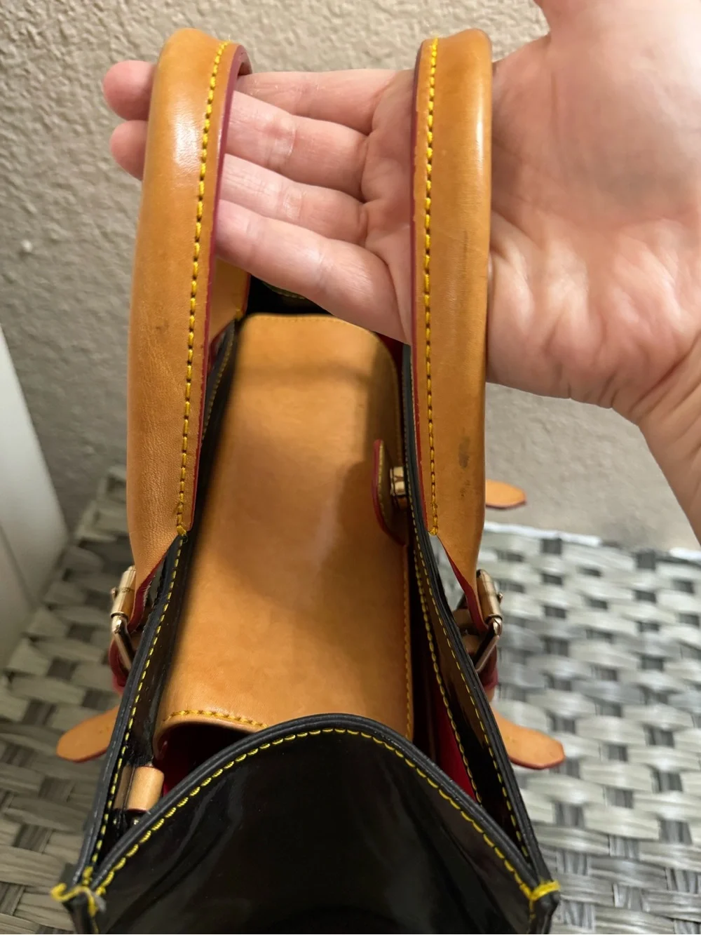 Dooney & Bourke Janine Black Patent Leather Satchel Tote Bag w/ Leather Handles